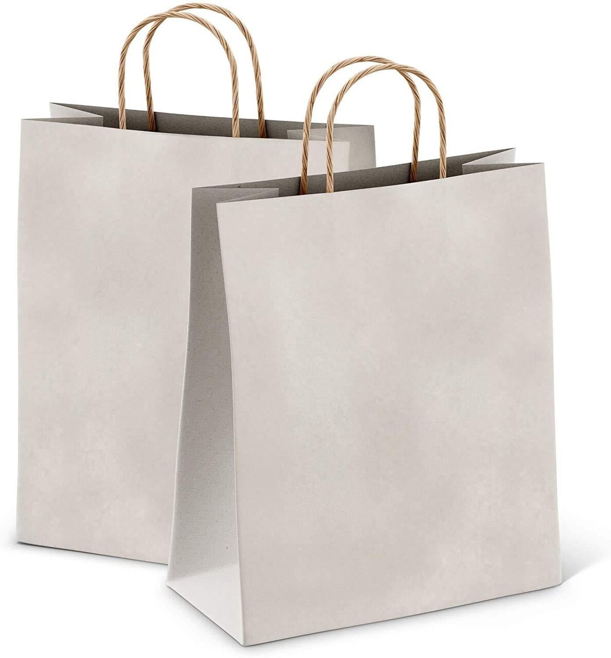 Amiff Silver Shopping Bags with Handles 10 x 5 x 13 Pack of 25 Silver Gift Bags Bulk 150 GSM Silver Paper Bags with Handles Bulk Natural Silver Kraft Paper Bags Silver Paper Gift Bags Large